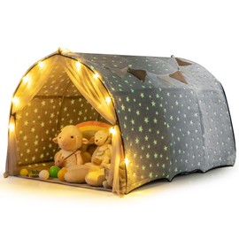 HONEY JOY Bed Tent for Kids, Large Twin Bed Canopy w/Star Lights, Flags, Glow in The Dark, Indoor Outdoor Toddler Playhouse, 54" x 40" x 32", Kids Tent for Girls & Boys Aged 3+