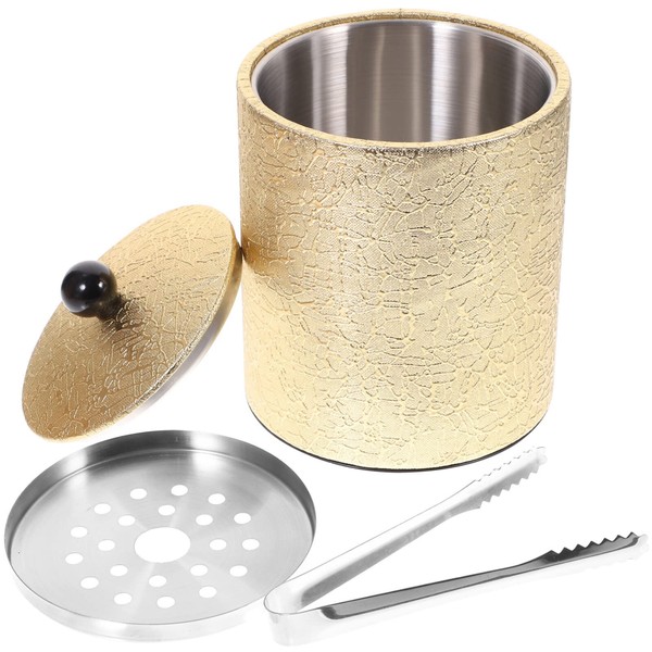 Mobestech Gold Ice Bucket with Lid and Tong Stainless Steel Wine Chiller Champagne Bucket Beverage Tub Ice Cooling Bucket for Parties