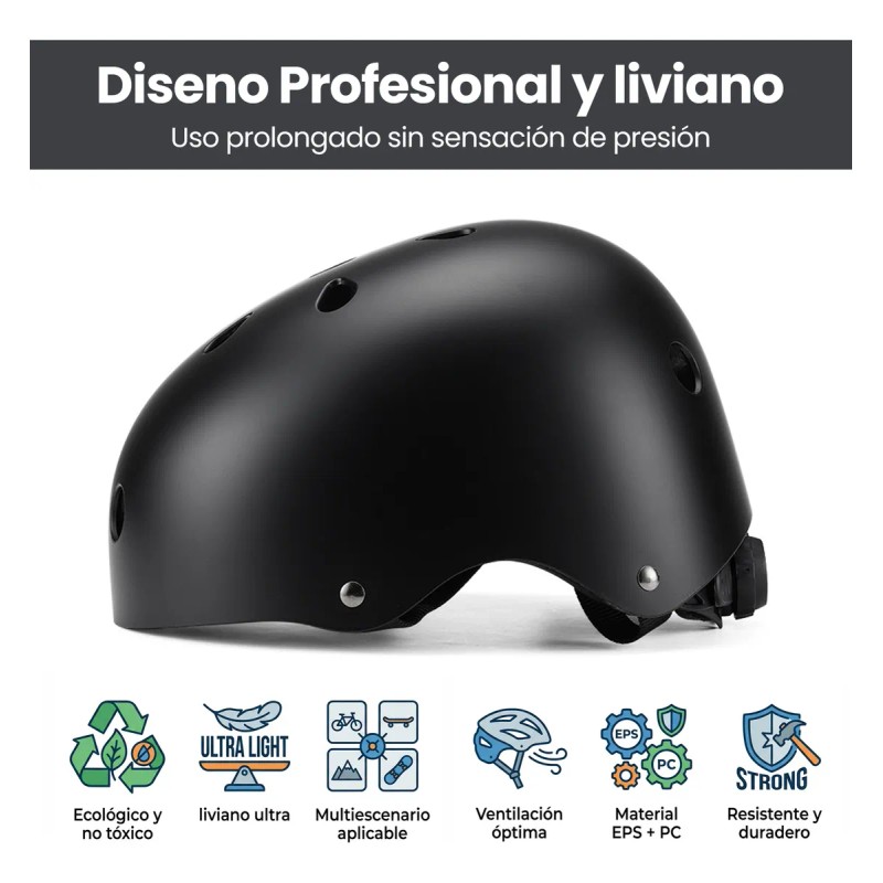 Casco Deportivo Bicicleta Patinaje 58-61cm Ajustable Negro Xl