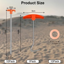Pack of 10 Tent Pegs Rotatable with Thread, 20 cm Pegs, Sturdy Screw Pegs with Nail Picker and Rope Holder, Tent Pegs Strong for Tents, Tarpaulins, Awning, Camping Equipment, Orange