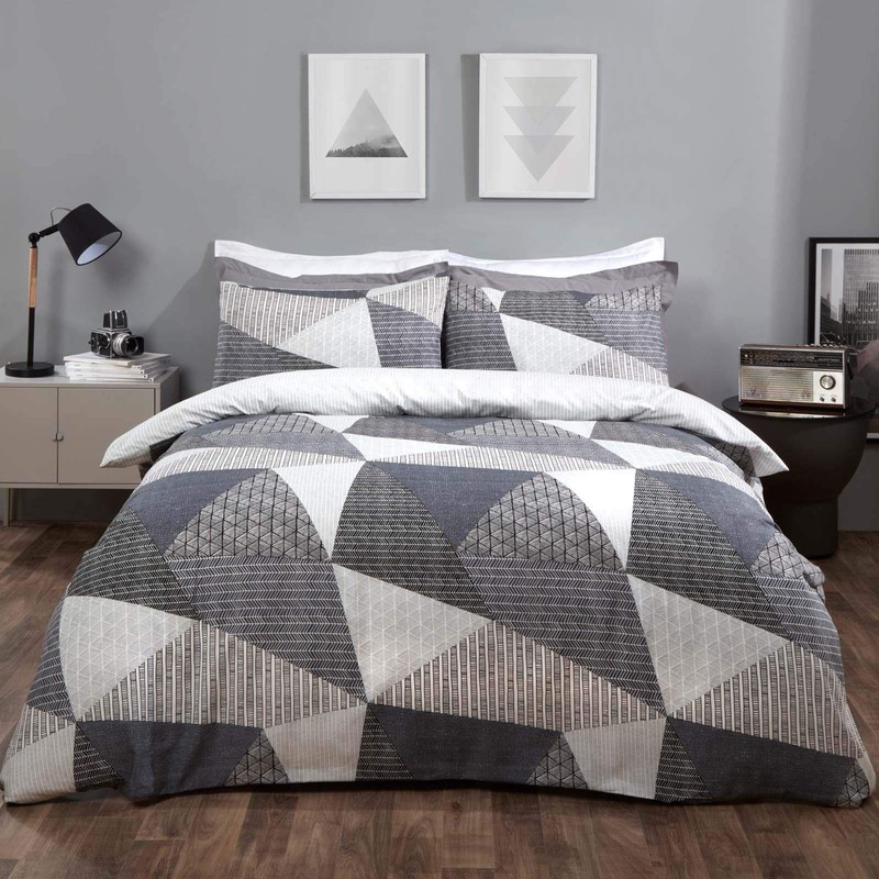 Dreamscene Geometric Duvet Cover with Pillowcases Textured Scandi Bedding Set,