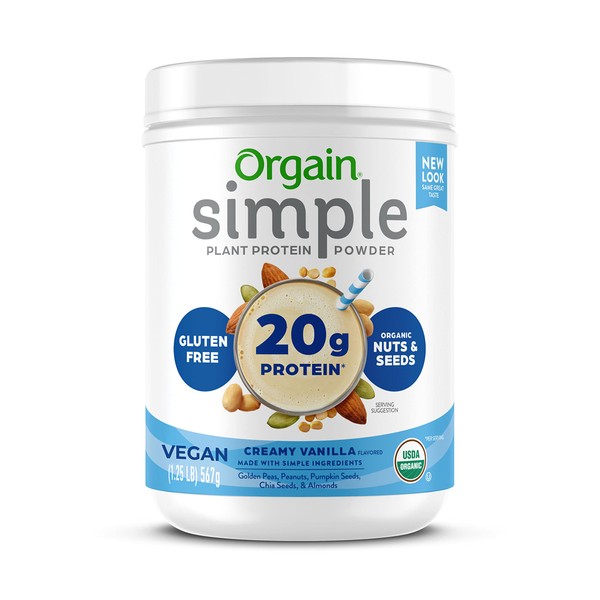 Orgain Organic Simple Vegan Protein Powder, Vanilla - 20g Plant Based Protein, Made with Fewer Ingredients, No Stevia or Artificial Sweeteners, Gluten Free, Dairy Free, Soy Free - 1.25lb