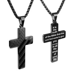 Ironkoi Cross Necklace for Men: 18+2 Inch Stainless Steel American Flag Pendant Chain with Bible Verse - Christian Gifts for Men, Mens Jewelry, Baptism Gifts
