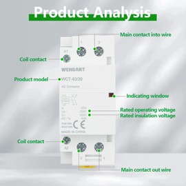 Wengart Household AC Contactor WCT-63, 2NO AC24V 63A, Precise Control, High Efficiency and Energy Saving Improve the Efficiency of Electrical System