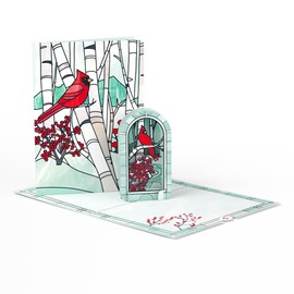 Lovepop Stained Glass Winter Cardinal Pop-Up Card, 5 X 7”, Christmas Card, Individual Christmas Card with Envelope, 3D Winter Cards, Pop Up Xmas Card for Mom and Dad