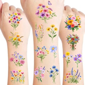 70 PCS Small Wildflower Floral Temporary Tattoos,Sping Flower Themed Tattoos for Birthday Party Decoration Supplies Favors Realistic Long Lasting Floral Fake Tattoo Stickers Gifts Boys Girls Adults