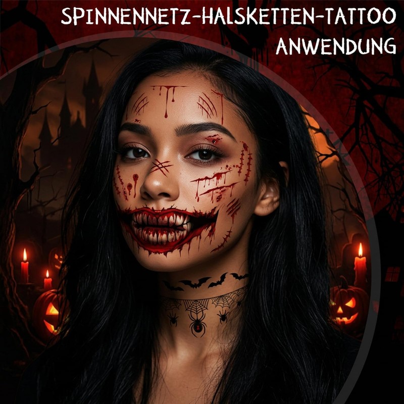 6 Sheets Halloween Face Tattoos, Halloween Scars Tattoos, Mouth Tattoo,