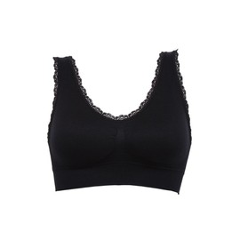Women's Leisure Sports Sleep Bra Comfort Seamless Stretchy Lace Trim Wirefree Black