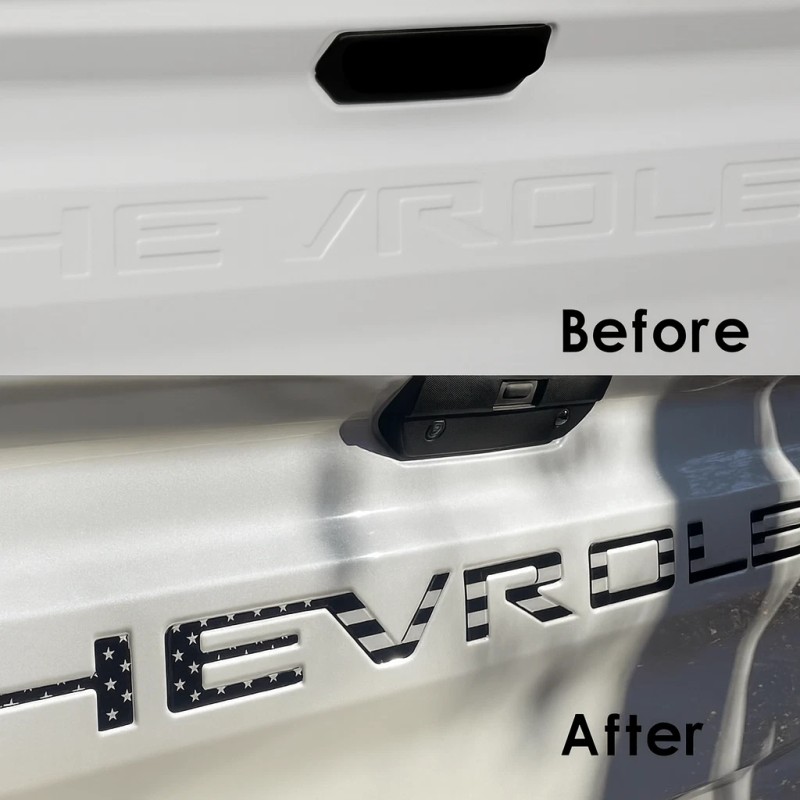 Tailgate Insert Letters compatible With Silverado 2019-2025 Black American Flag