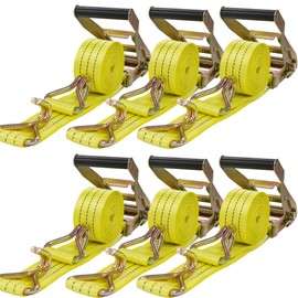 IBITION 6 Pack Ratchet Tie Down Straps, 2" x15' J Hook-4500LB Break Strength - Heavy Cargo Hauling,Cargo Ratchet Straps for Moving, Truck, Trailers, Motorcycles, Kayaks, Car Roof