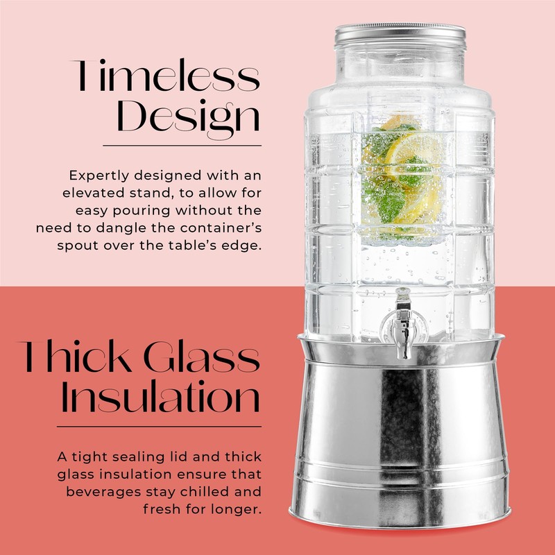Style Setter Patchwork Beverage Dispenser Cold Drink Dispenser w/ 2.4-Gallon
