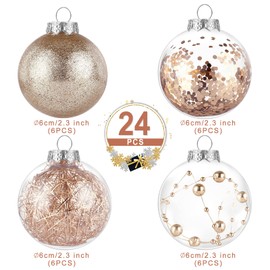 Kesote 24pcs Christmas Baubles Xmas Tree Hanging Decoration Shatterproof Christmas Tree Ornament Shiny Patterns Christmas Ball Decorations 2.36” - Rose Gold
