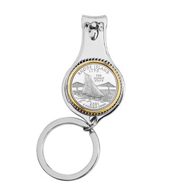 US 2001 Rhode Island State Quarter BU Uncirculated Coin Key Ring Bottle Opener Nail File & Cutter Clipper NEW