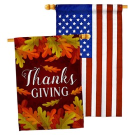 Ornament Collection Thanksgiving House Flag Pack Fall Turkey Give Thanks Gobble Pumpkin Season Autumntime Cornucopia Applique Decoration Banner Small Garden Yard Gift Double-Sided, Made in USA