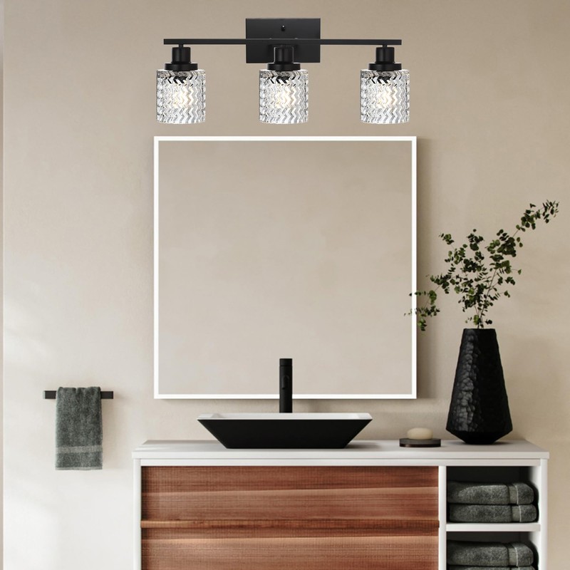 MELUCEE 3 Lights Modern Bathroom Light Fixtures Black Vanity Lights