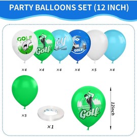 SKTMH 30Pcs Golf Balloons 12Inch Golf Party Balloons Blue Green White Balloons Sport golf Printed Balloons for Hole In One Birthday Decorations SportsTheme Birthday Party Decorations