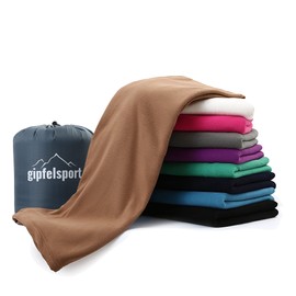 Microfibre Fleece Blanket with Sleeping Bag Function, Size 185 x 150 cm, 690 g, Microfibre Camping Blanket Sleeping Bag, Brown