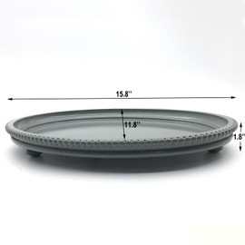 Oval Wood Decorative Tray, Small Beaded Tray for Dresser Coffee Table Kitchen Corner Dinning Table, Modern Round Wooden Tray for Centerpiece (Gray, 15.8''X11.8'')