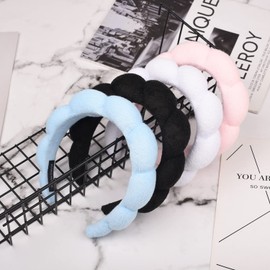 AOVNA 2 Packs Blue Spa Sponge Headband Spa Headband Makeup Headband Terry Towel Cloth Fabric Head Band for Women Girl (Blue)