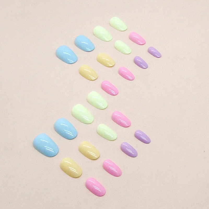 Short Fake Nails - Acrylic Press Ons, Almond Squoval Glossy
