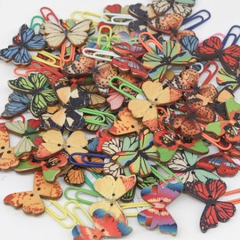 54 PCS Cute Butterfly Paper Clip,Cute Binder Clips,Wood File Document Clamp,for Office Supplies Birthday Gift,Bookmarks Lovely Animal Binder Clips,Decorative Paper Clip,for School Home Desk Organizers