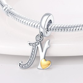 A-Z Alphabet Charms Pendant, 925 Silver, Bead Charms for Women, Compatible with European Bracelets and Necklace, Sterling Silver Cubic Zirconia