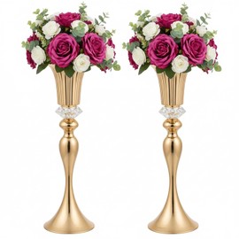 Jarrones de metal para bodas para mesas: jarrones elegantes de mesa de 22 pulgadas de alto, soportes de flores de trompeta dorada para aniversario, ceremonia, cumpleaños, fiesta, evento, boda