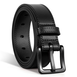 WHIPPY Nickel Free Leather Belt for Men, TSA Approved Non Metal Men's Belt for Jeans with Hypoallergenic Buckle Black S