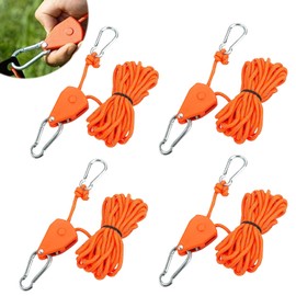 Pack of 4 Rope Ratchet, 4 m Windproof Outdoor Rope with Ratchet, Guy Ropes with Rope Tensioner for Outdoor Camping Awning (Orange)