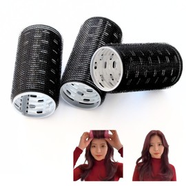 Nervousrhinos Hair Curler Bangs Curler, 2.0 inches (50 mm), Large, Black, Magic Curler, BIG, 3-Piece Set, Hair Curler, Thick, Hand-wound Curler, Curler, Curler Sponge (Big Curler Blk 3 Set)