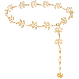 LIMHOO Metal Waist Chain for Women Chain Belt for Dresses (Leaf Gold XL)
