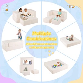 HONEY JOY Modular Kids Play Couch, Washable Foldable Foam Loveseat with Two Ottoman, Convertible Children Plush Sofa to Lounger Bed, Playroom Bedroom Nursery Furniture, Toddler Couch, Gift, Beige