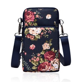 SLAXJNE 1PC Women Phone Bag Floral Pattern Multi-Function Shoulder Bag Waterproof Dirt-Resistant Black 17x9cm, black