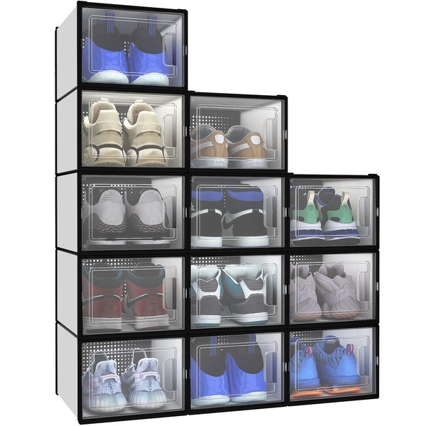 YITAHOME 12Pcs Shoe Storage Box Organizer Sneaker Cases Cabinet Plastic Clear XL