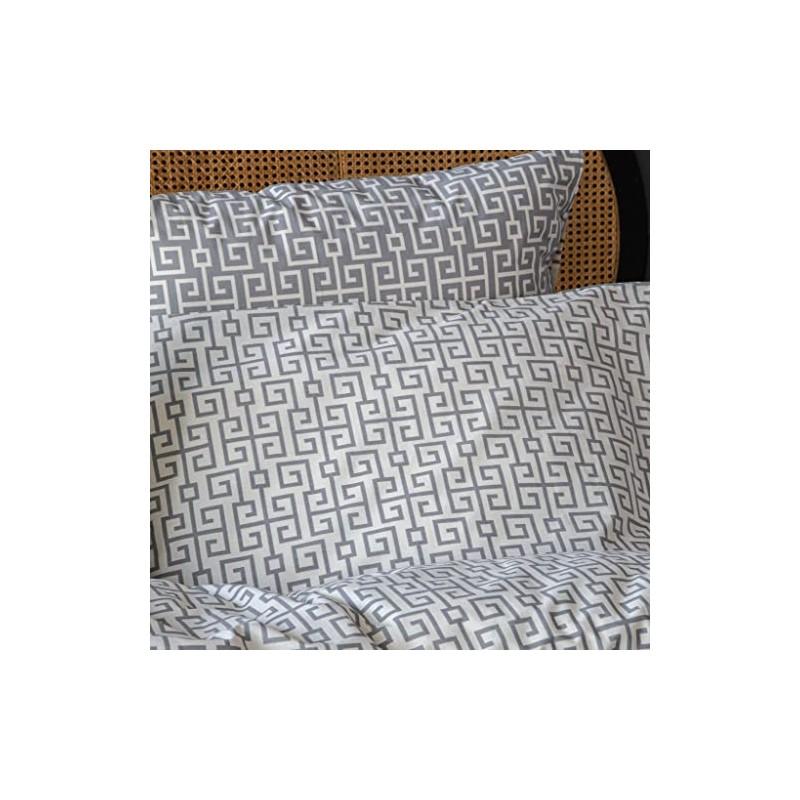 Grey Cotton Pillowcases Pack of 2 Geometric Pattern Pillow Covesr