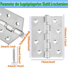 CDDCWZ Pack of 2 Hinges Stainless Steel Door Hinge 100 x 76 x 13 mm Large Heavy Duty Door Hinge with 8 Holes for Door Window Cabinet Animal House