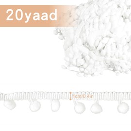 GLADFRESIT 20 Yards Pom Poms Balls Fringe Trim, White Sewing Ribbon Pompoms Tassel Lace for Sewing Caps Clothes Curtain DIY Crafts Pillow Home Decoration(White)