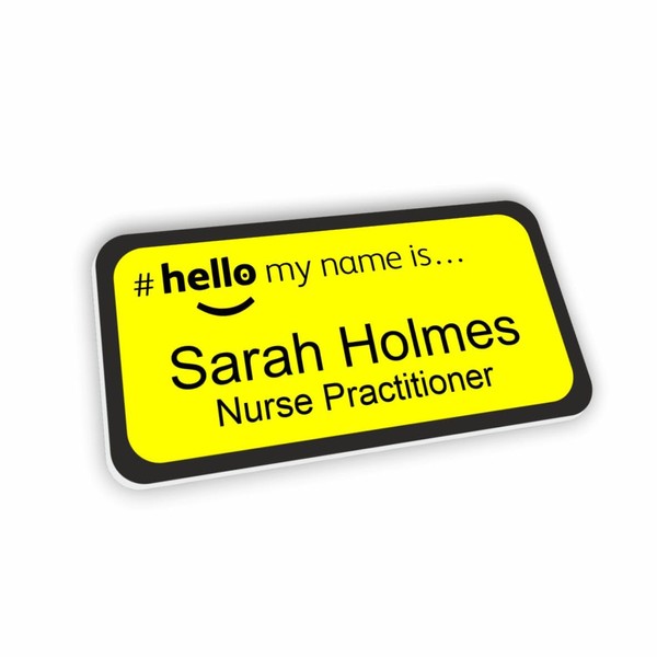 Hello My Name is Yellow Name Badge with Black Border