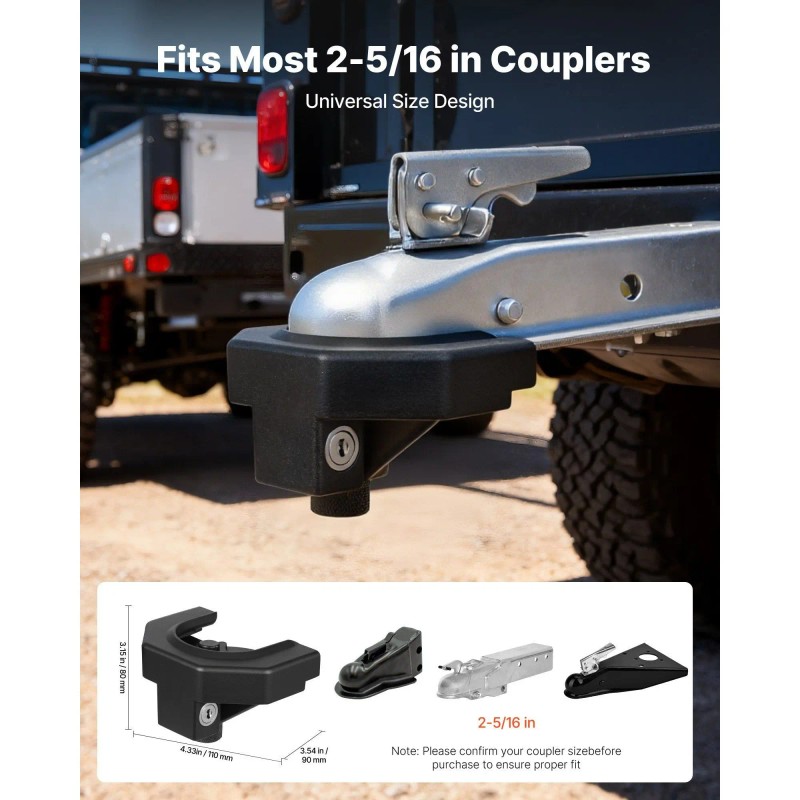 Heavy Duty Anti Theft Trailer Hitch Lock Kit 3 Keys