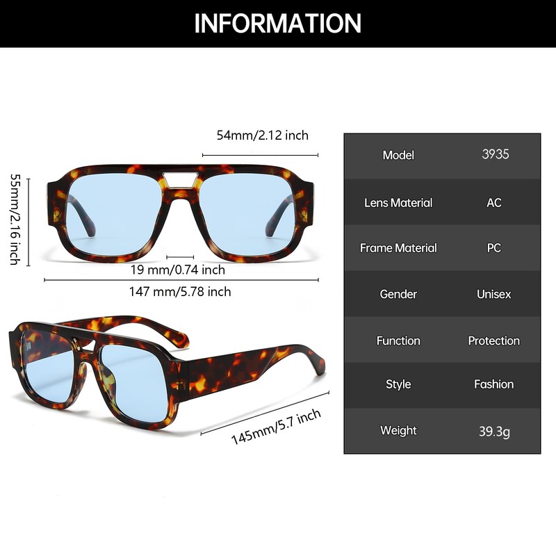 YAMEIZE Retro Style Double Bridge Pilot - Sunglasses for Women
