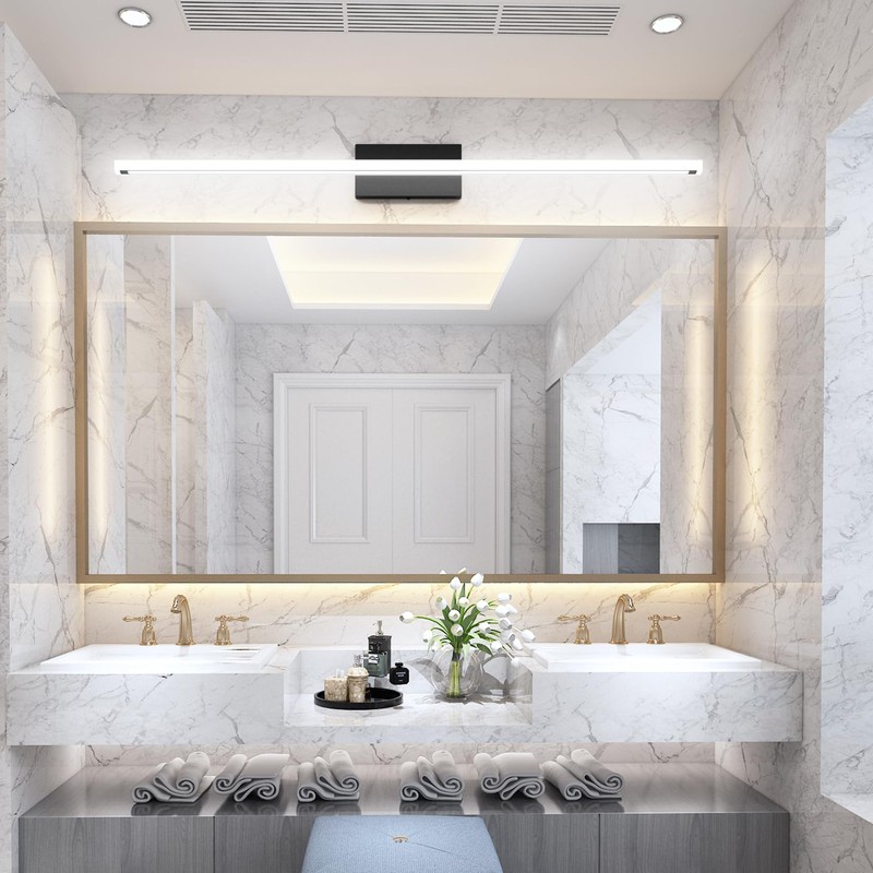 lundwa 48inch Black LED Bathroom Vanity Light Bar 40W Modern