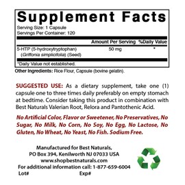 Best Naturals 5-HTP 50 mg 120 Capsules, 5 HTP Capsules Supports Relaxation & restful Sleep