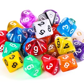 TecUnite 25 Pieces Polyhedral Dice Set with Black Pouch for Other Table Activities with Random Multi Colored Assortment(Transparent Mixed Color,10 Sides)