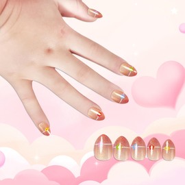 Kawyehu Kids Press on Nails Almond Children Fake Nails Artificial Nail Tips Adhesive Full Cover Short False Fingernails for Girls Kids Nail Decoration (Colorful Flowers)