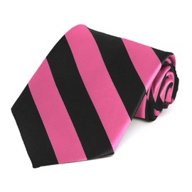 tiemart Extra Long Striped Tie (Hot Pink and Black)