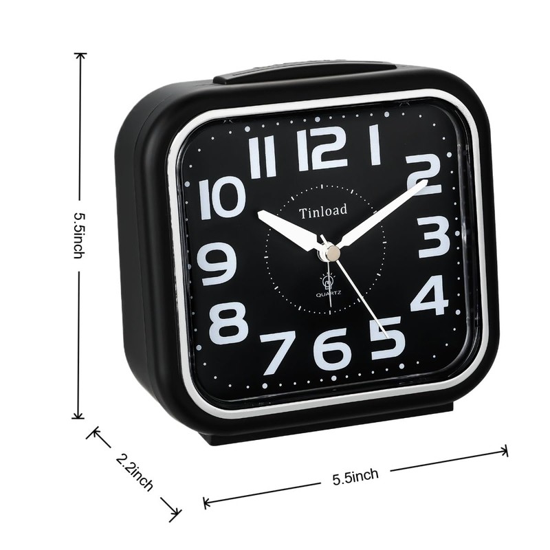 Tinload 5.5" Large Analog Alarm Clock Silent Non Ticking, Gentle