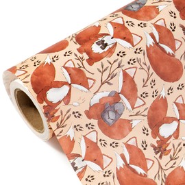 WRAPAHOLIC Kraft Fox Wrapping Paper - Mini Roll - 17 Inch x 16.5 Feet - Fox Trail Adventures Fall Wrapping Paper for Autumn, Thanksgiving, Party, Holiday