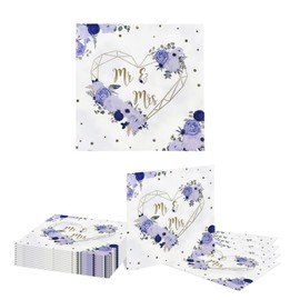 Kotkiddy 20 Pieces Mr and Mrs Wedding Shower Napkins, Blue and White Floral Hearts Geometric Party Napkins for Wedding Bride Party Decorations