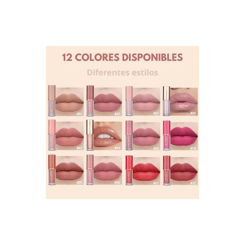 Set 12 Labiales Mate Larga Duración