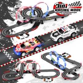 3 IN 1 Slot Car Race Track Sets with 4 High Speed Slot Cars, Electric Race Car Track Include Circular Overpass Flash Tracks, 1:43 Remote Control Track Car Game Toys Gifts for Adults Boys Ages 6 7 8-12
